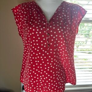 The Limited Red and White Cap Sleeve Buttoned Blouse